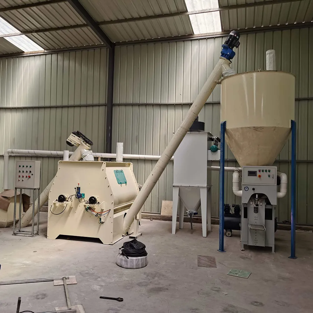 Compact horizontal dry mortar mixer production line